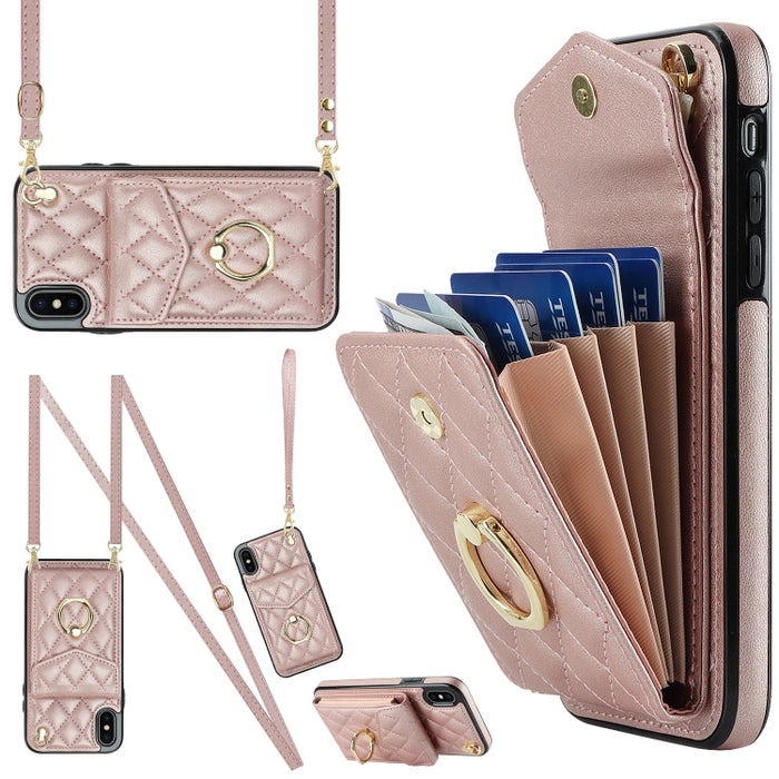 Estuche para teléfono con textura romboidal con cordón largo