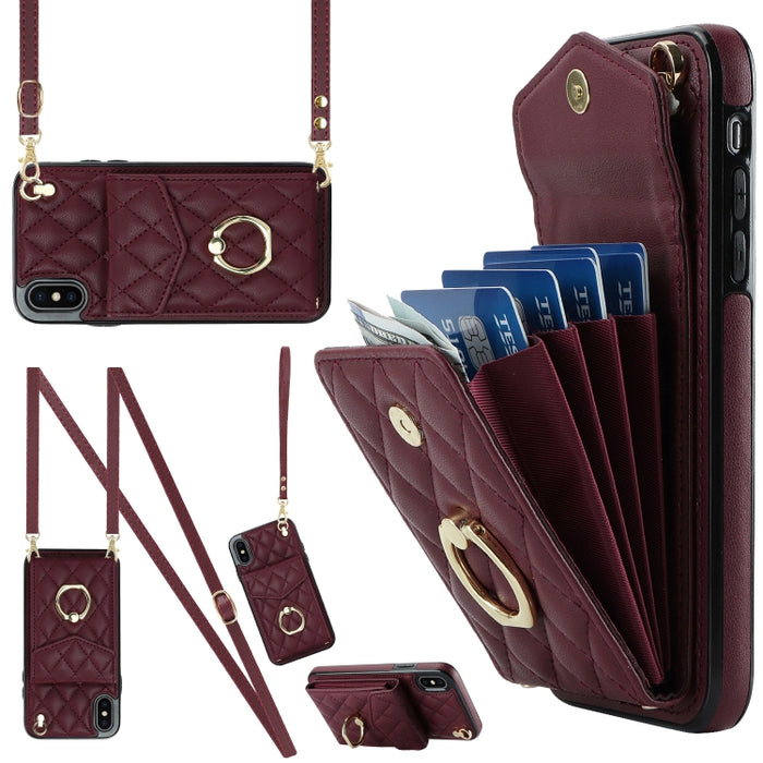 Estuche para teléfono con textura romboidal con cordón largo
