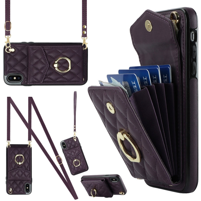 Estuche para teléfono con textura romboidal con cordón largo