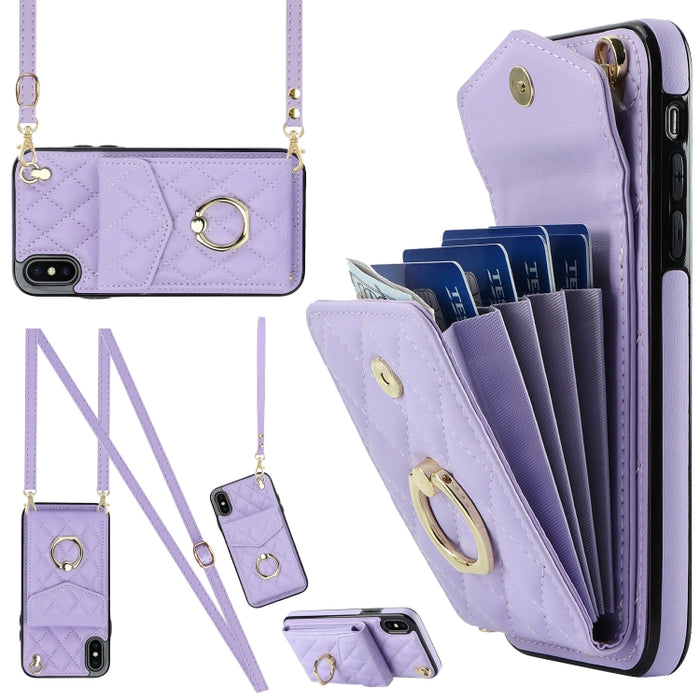 Estuche para teléfono con textura romboidal con cordón largo