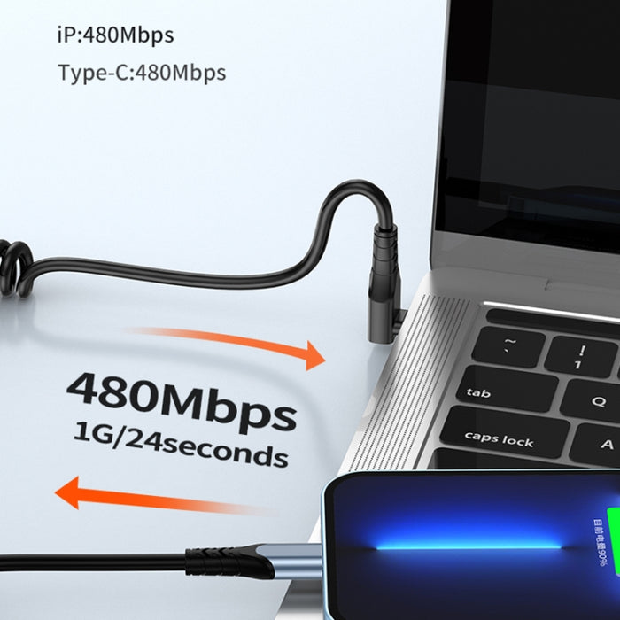 Cable de datos de carga con resorte en codo, longitud: 1,5 m