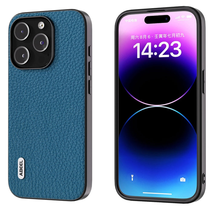 Funda para teléfono con textura de litchi de cuero genuino ABEEL