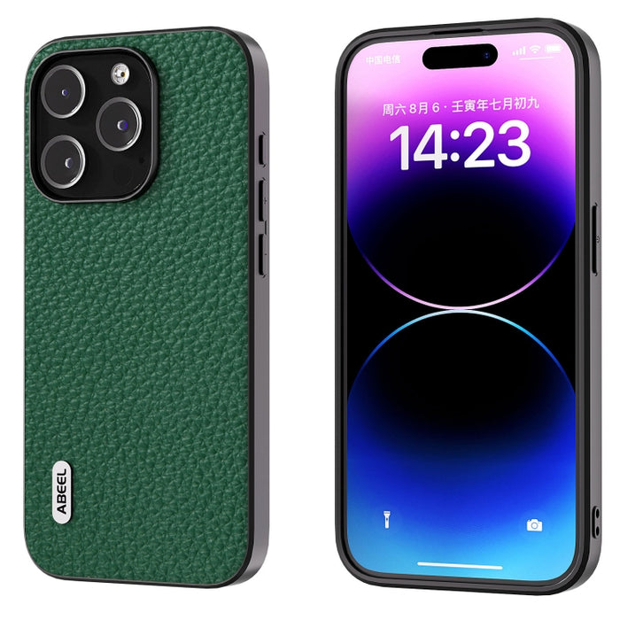 Funda para teléfono con textura de litchi de cuero genuino ABEEL