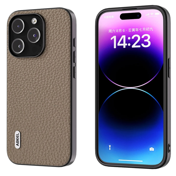 Funda para teléfono con textura de litchi de cuero genuino ABEEL