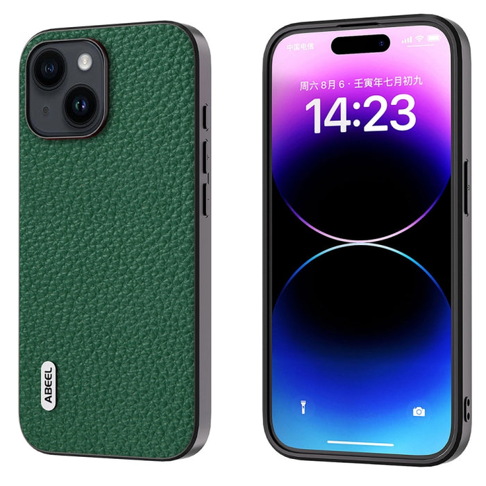 Funda para teléfono con textura de litchi de cuero genuino ABEEL
