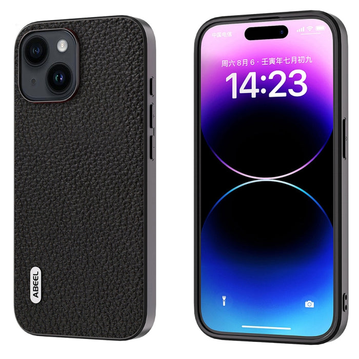 Funda para teléfono con textura de litchi de cuero genuino ABEEL