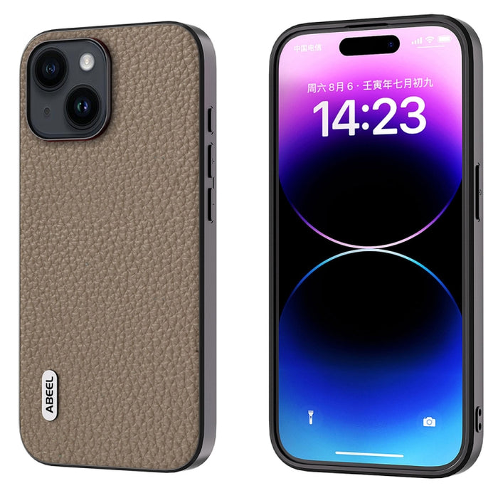 Funda para teléfono con textura de litchi de cuero genuino ABEEL