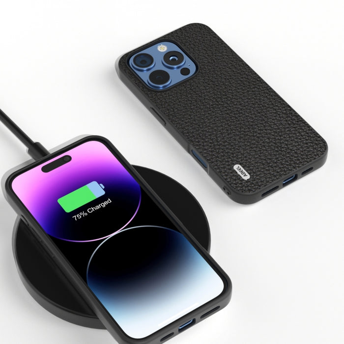 Funda para teléfono con textura de litchi de cuero genuino ABEEL
