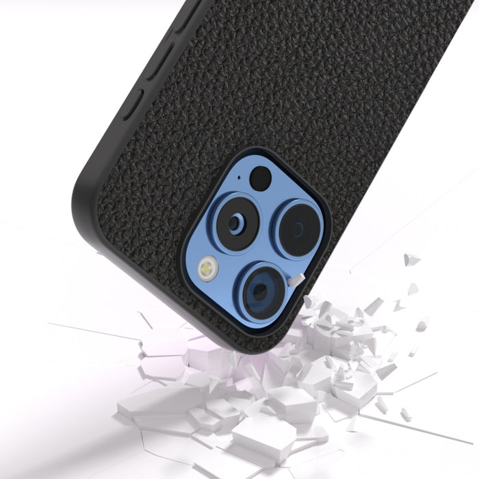 Funda para teléfono con textura de litchi de cuero genuino ABEEL