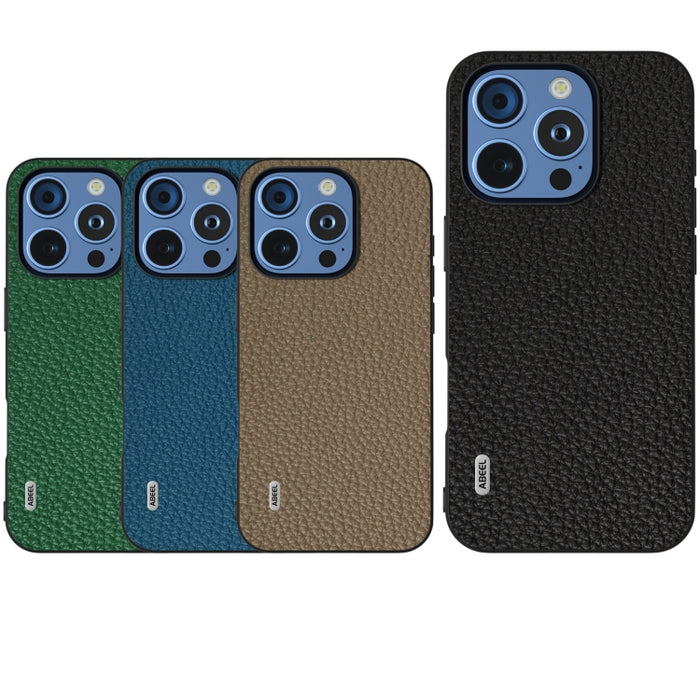 Funda para teléfono con textura de litchi de cuero genuino ABEEL