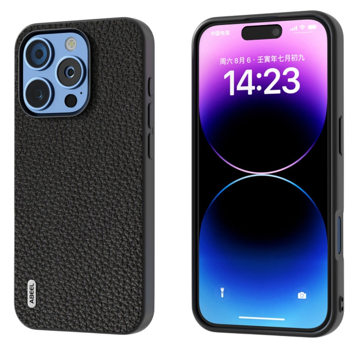 Funda para teléfono con textura de litchi de cuero genuino ABEEL