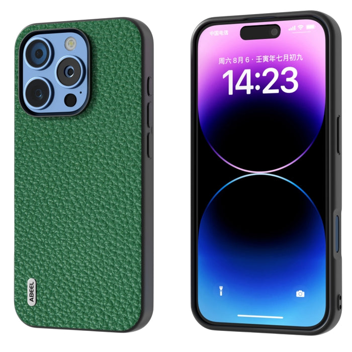 Funda para teléfono con textura de litchi de cuero genuino ABEEL