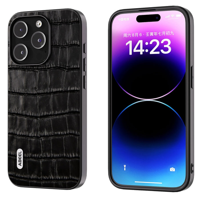 Estuche para teléfono de cuero genuino con textura de cocodrilo ABEEL