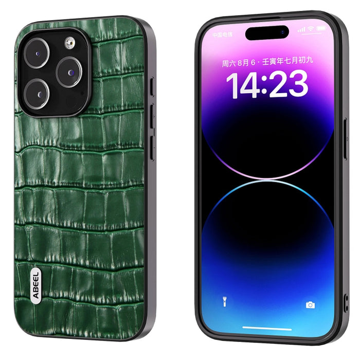 Estuche para teléfono de cuero genuino con textura de cocodrilo ABEEL