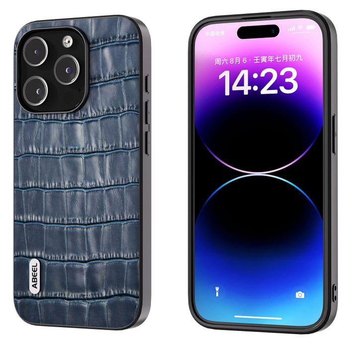 Estuche para teléfono de cuero genuino con textura de cocodrilo ABEEL