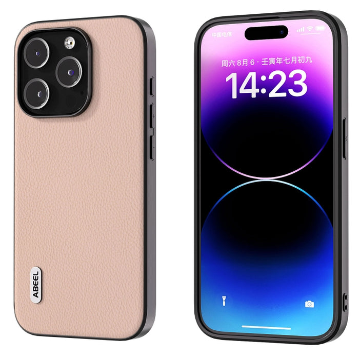 Funda para teléfono con textura Litchi de cuero genuino ABEEL + PC