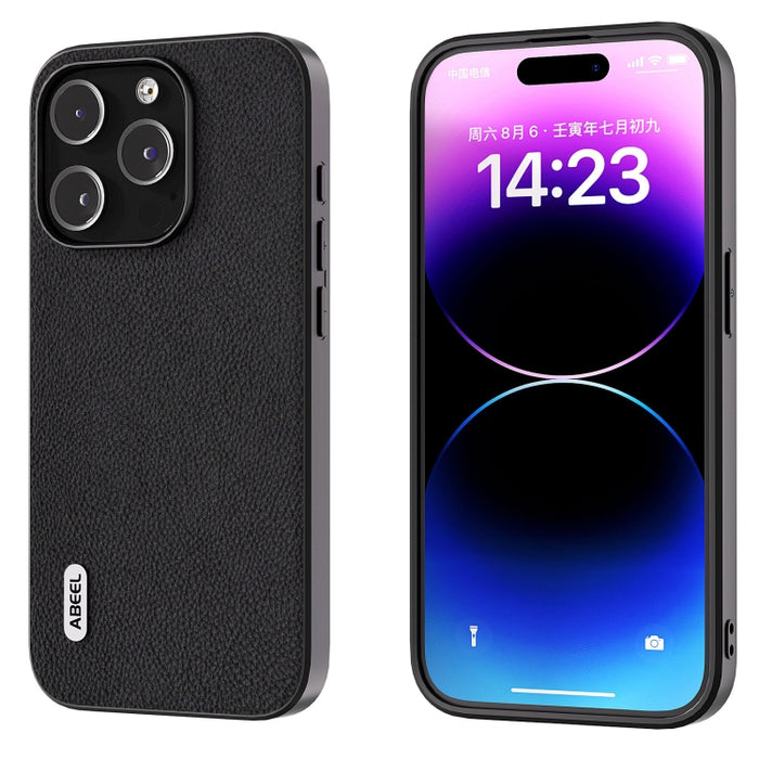Funda para teléfono con textura Litchi de cuero genuino ABEEL + PC
