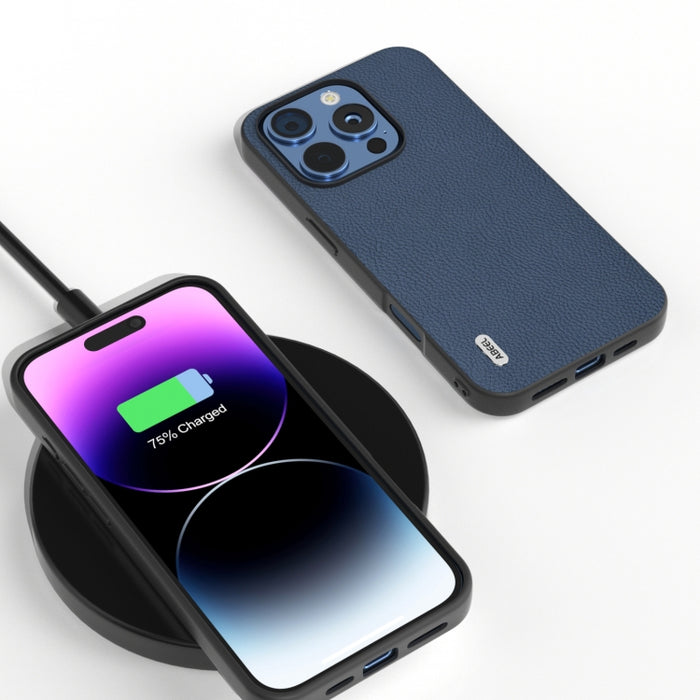 Funda para teléfono con textura Litchi de cuero genuino ABEEL + PC