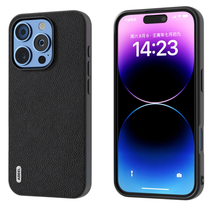 Funda para teléfono con textura Litchi de cuero genuino ABEEL + PC