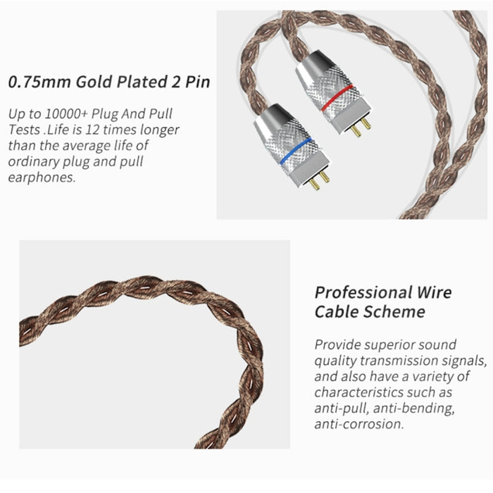 CCA CCA-C10 Auricular intrauditivo híbrido controlado por cable de diez unidades chapado en oro de 3,5 mm