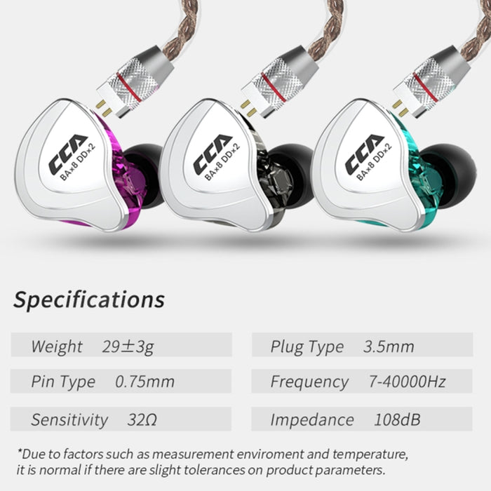 CCA CCA-C10 Auricular intrauditivo híbrido controlado por cable de diez unidades chapado en oro de 3,5 mm