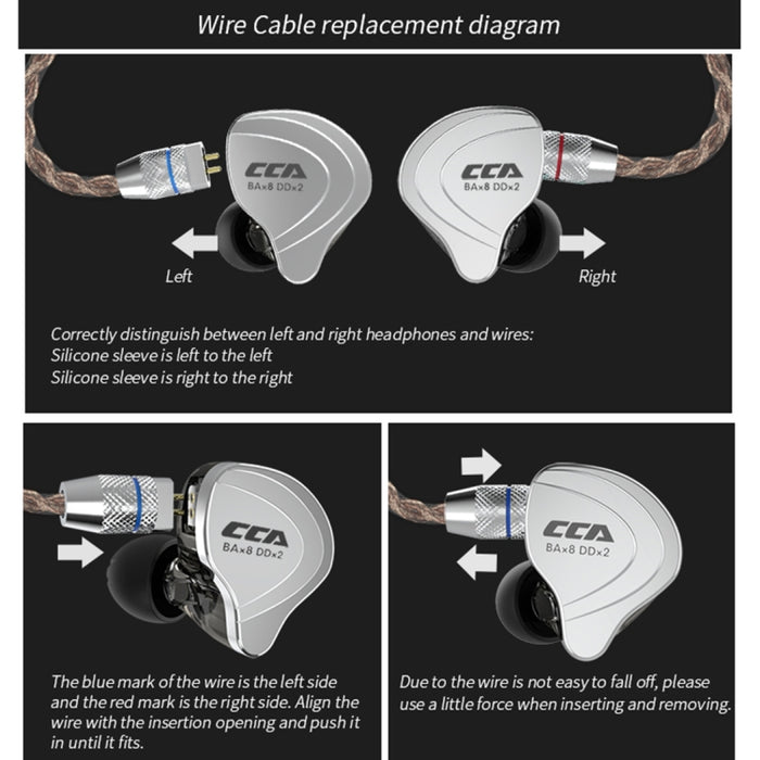 CCA CCA-C10 Auricular intrauditivo híbrido controlado por cable de diez unidades chapado en oro de 3,5 mm