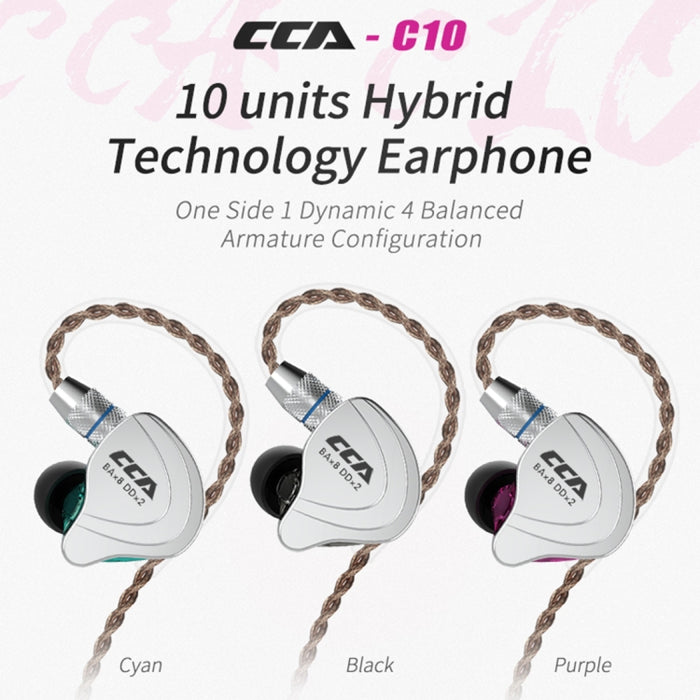 CCA CCA-C10 Auricular intrauditivo híbrido controlado por cable de diez unidades chapado en oro de 3,5 mm