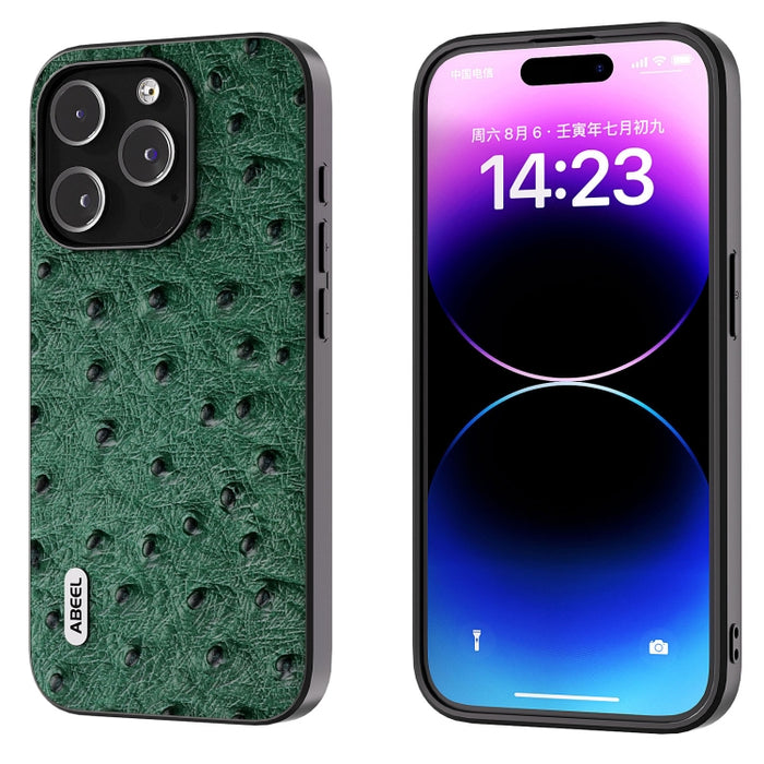 Funda para teléfono con textura de avestruz de cuero genuino ABEEL