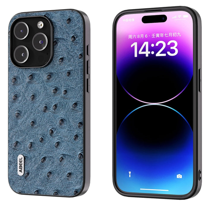 Funda para teléfono con textura de avestruz de cuero genuino ABEEL
