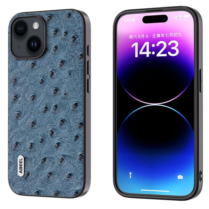 Funda para teléfono con textura de avestruz de cuero genuino ABEEL