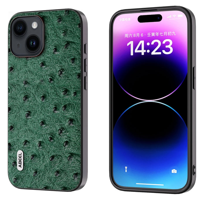 Funda para teléfono con textura de avestruz de cuero genuino ABEEL