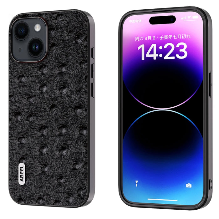 Funda para teléfono con textura de avestruz de cuero genuino ABEEL
