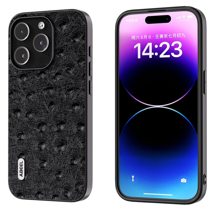 Funda para teléfono con textura de avestruz de cuero genuino ABEEL