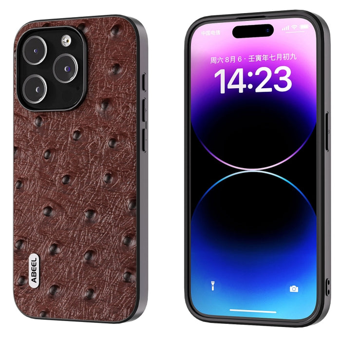 Funda para teléfono con textura de avestruz de cuero genuino ABEEL