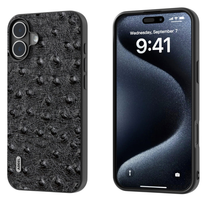 Funda para teléfono con textura de avestruz de cuero genuino ABEEL