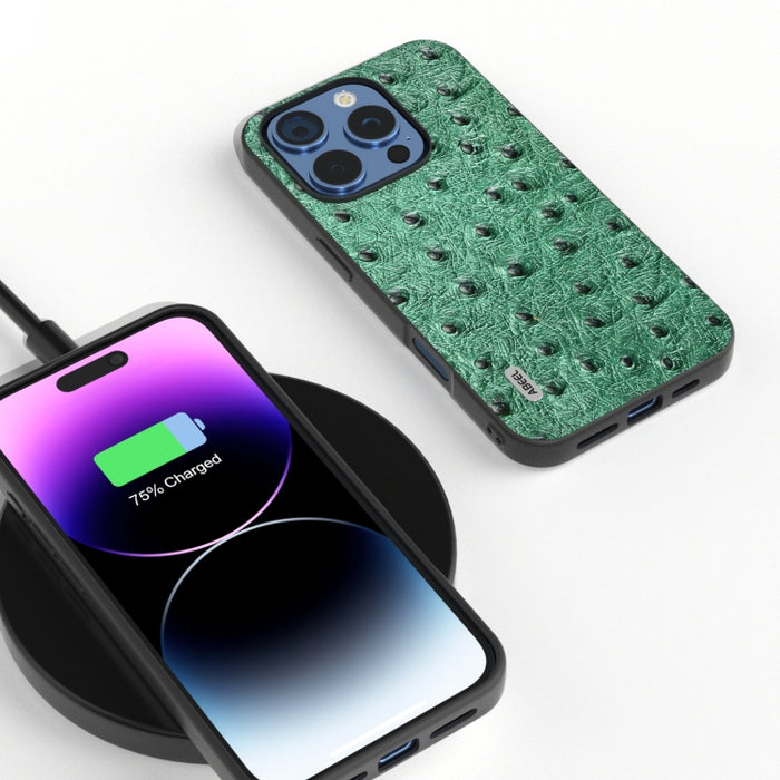 Funda para teléfono con textura de avestruz de cuero genuino ABEEL