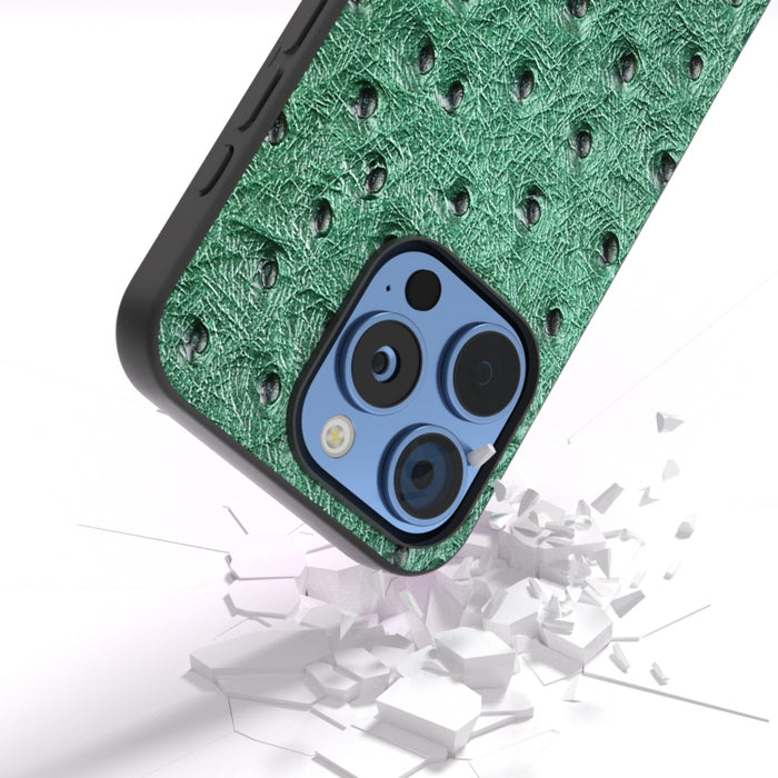 Funda para teléfono con textura de avestruz de cuero genuino ABEEL