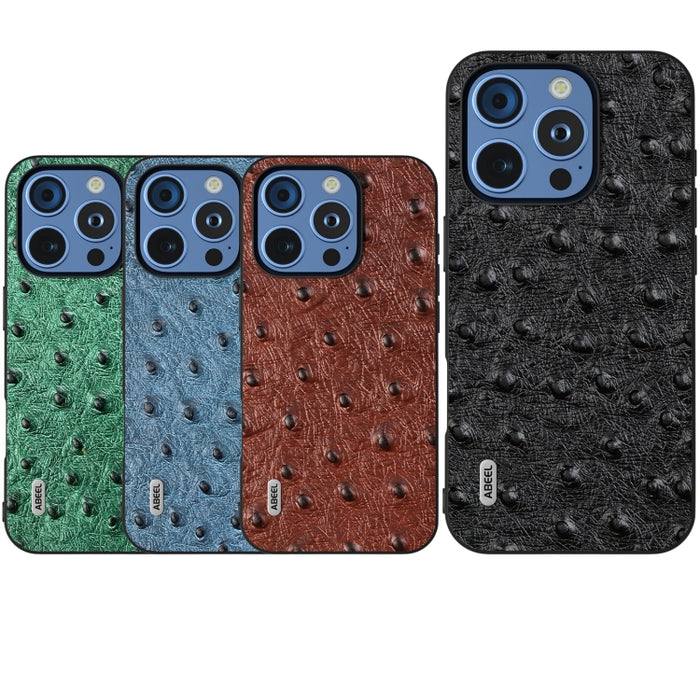 Funda para teléfono con textura de avestruz de cuero genuino ABEEL