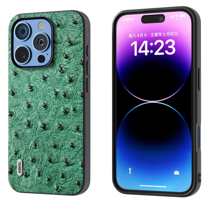 Funda para teléfono con textura de avestruz de cuero genuino ABEEL