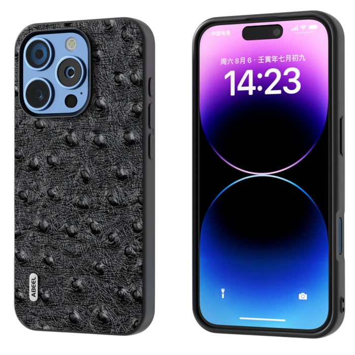 Funda para teléfono con textura de avestruz de cuero genuino ABEEL