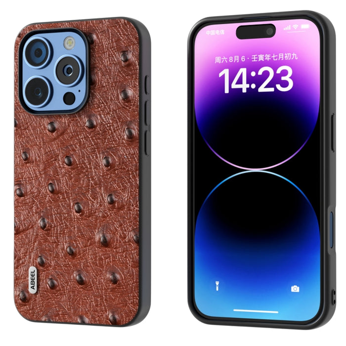 Funda para teléfono con textura de avestruz de cuero genuino ABEEL