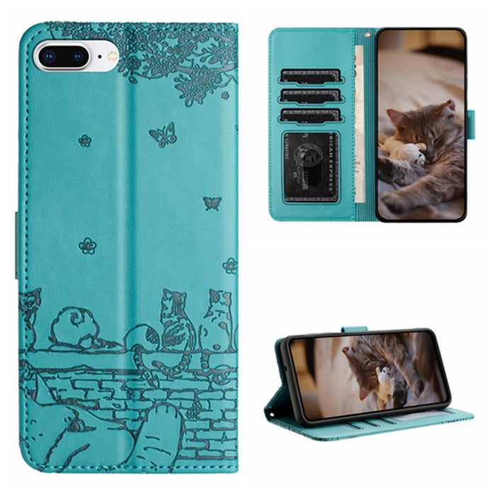 Estuche para teléfono de cuero con estampado de gato con cordón