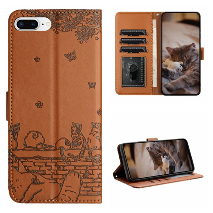 Estuche para teléfono de cuero con estampado de gato con cordón