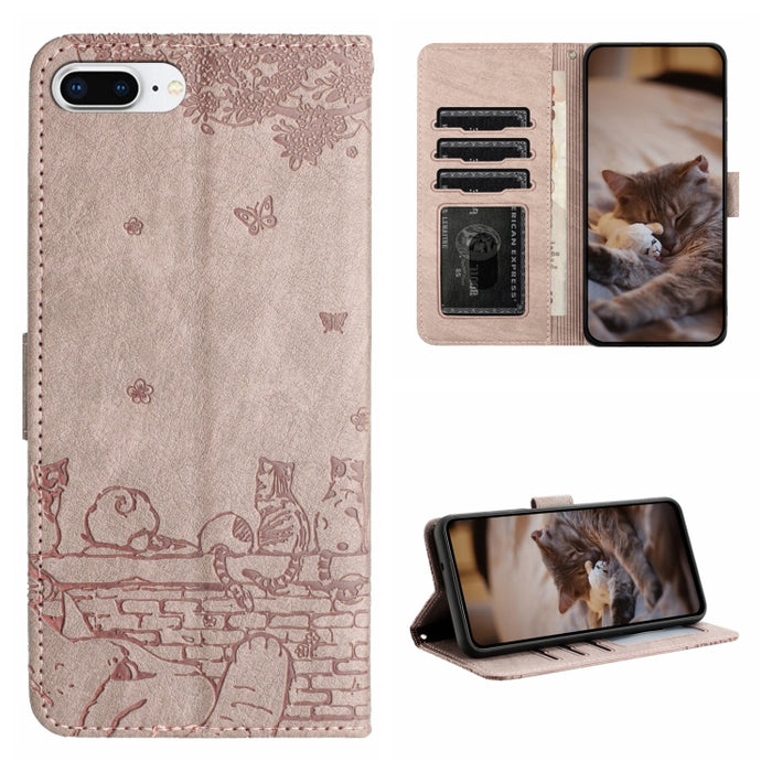 Estuche para teléfono de cuero con estampado de gato con cordón
