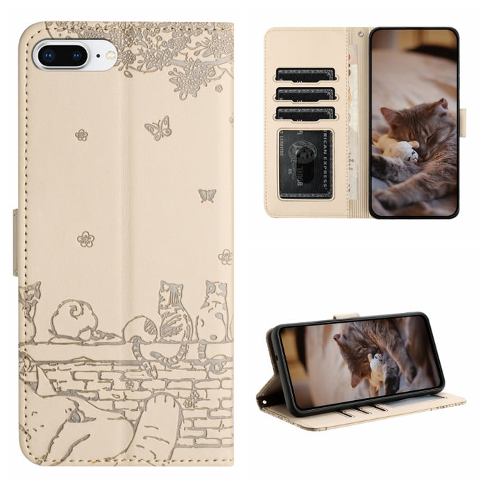 Estuche para teléfono de cuero con estampado de gato con cordón