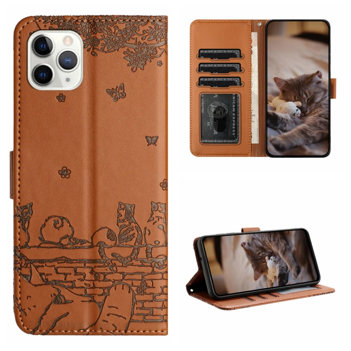 Estuche para teléfono de cuero con estampado de gato con cordón