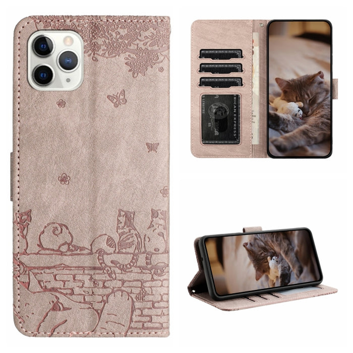 Estuche para teléfono de cuero con estampado de gato con cordón