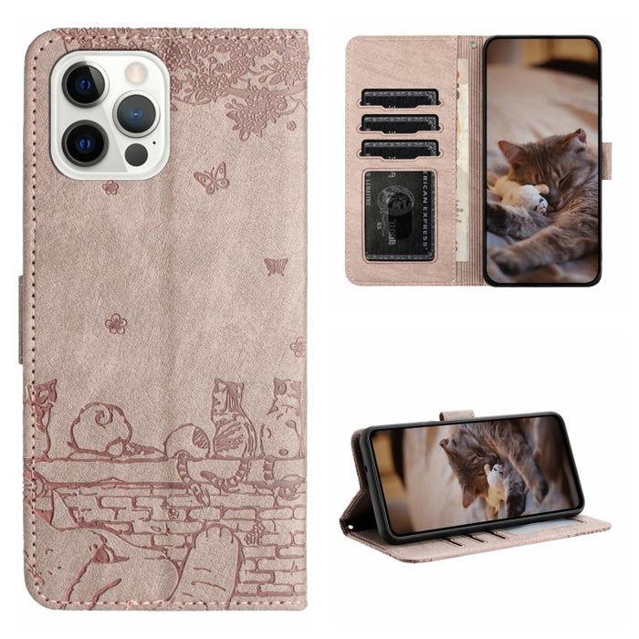 Estuche para teléfono de cuero con estampado de gato con cordón