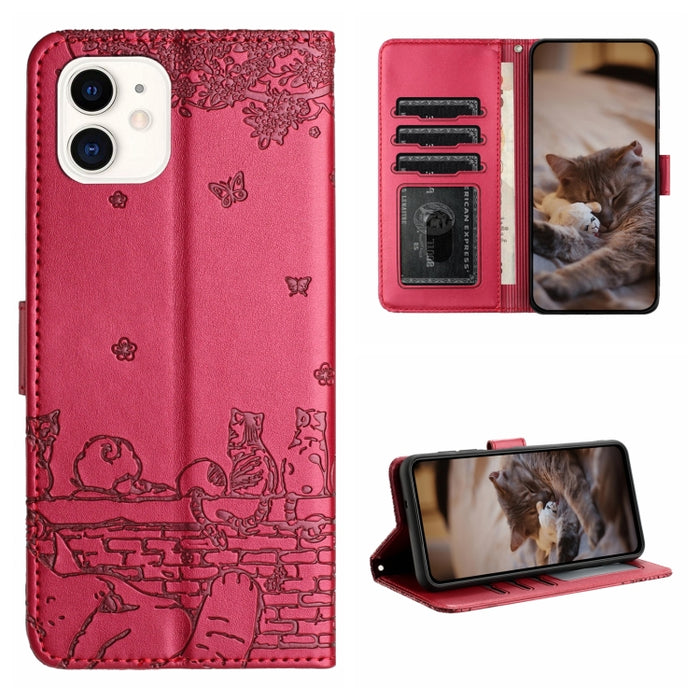 Estuche para teléfono de cuero con estampado de gato con cordón