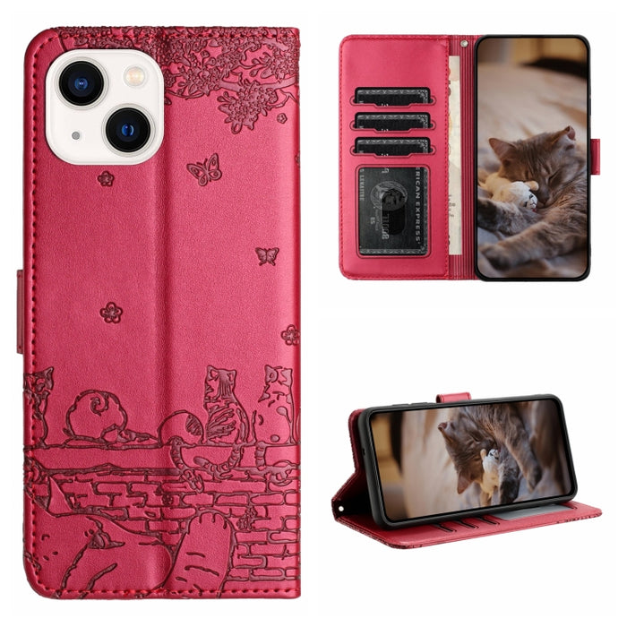 Estuche para teléfono de cuero con estampado de gato con cordón